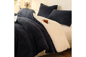 tohrisa Seashell Jacquard Sherpa Comforter Set Warm Cozy Premium Bedding 3 Pieces, Full/Queen Size Geometric Pattern Quilt Comforter with 2: Jacquard Weave and Production Notes