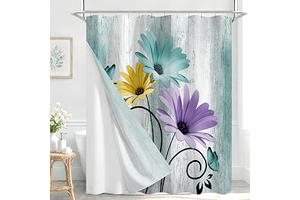 3 in 1 Shower Curtain Set with Liner & 12 Hooks,Colorful Floral,72x72,Teal: Print Design and Production Notes