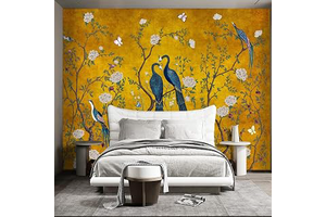 Golden Chinese Style Flowers Birds Large wall murals Peel and Stick Wallpaper for Bedroom Living Room - 85"x118": Jacquard Weave and Production Notes