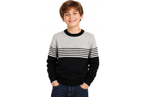 Boys Striped Knit Sweater: Crewneck Pullover for Layering: Jacquard Weave and Production Notes