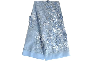 African Lace Fabric 5 Yards 3D Embroidery Rhinestones for Dress (Blue): Ombre Dyeing and Production Notes