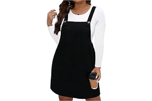 Women's Plus Size Corduroy Short Pinafore Overall Dress with Pocket: OEM Production and Sizing Notes