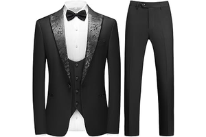 Mens Tuxedo Suit 3 Piece Regular Fit Formal Set for Wedding Prom: Jacquard Weave and Production Notes