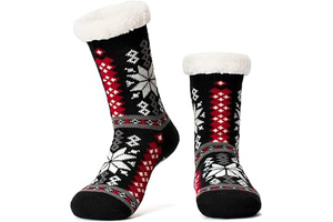 Women's Fuzzy Slipper Socks with Non-slip Grippers, Sherpa Lined Warm Cozy Gift Socks: Jacquard Weave and Production Notes