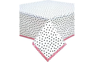 Dot Black Oilcloth Tablecloths with Red Gingham Trim (48x72): Fabric Sourcing and Quality Notes