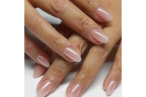 Chrome Nude Press On Nails, Short Almond Acrylic Fake Nails with Jelly Ombre Design, Salon-Quality Natural Reusable Stick-On Nails Kit for: Ombre Dyeing and Production Notes