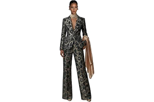 Womens Suits 2 Piece Set Dressy Satin Jacquard Pants Suit for Women Floral Wedding Pary Prom Outfits: Jacquard Weave and Production Notes