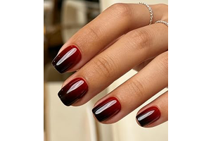 Artquee Press on Nails Short Red Black Ombre Square False Tips Glossy Reusable Fake Stick on Nails Kit for Women - 30 PCS 15 Sizes: Ombre Dyeing and Production Notes