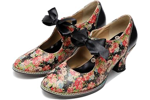 Women's Handmade Lambskin Mary Jane Loafers Shoes, Retro Ethnic Print Style and Brock-Style Design: Jacquard Weave and Production Notes