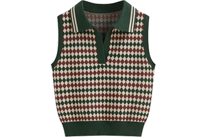 Knit Jacquard V-Neck Polo Geometric Crop Vest: Jacquard Weave and Production Notes