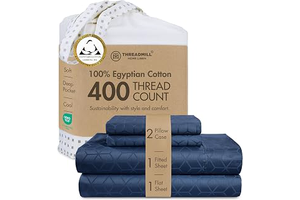 Threadmill 400TC Egyptian Cotton Queen Sheet Set, Jacquard, Folkstone Blue: Jacquard Weave and Production Notes