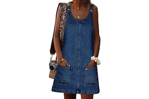 Overall Dress for Women Denim Dress Denim Overall Round Neck Skirtall Jean Dress Denim Jumper Dress Pinafore: OEM Production and Sizing Notes