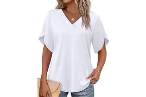 Womens Summer Tops Short Petal Sleeve Shirts Fashion V Neck Womens Clothing: OEM Production and Sizing Notes