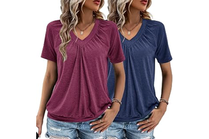 2 Pack Summer Tops for Women V Neck Shorts Sleeve Casual Ruched Tops Women T Shirts Clothes Trendy 2026: OEM Production and Sizing Notes