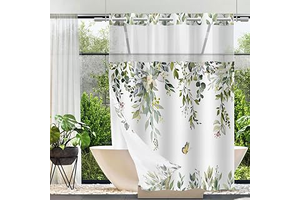 No Hook Shower Curtain and Liner Set, Sage Green Eucalyptus 71x74: Print Design and Production Notes