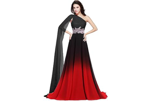 Women's Elegant One Shoulder Evening Dresses with Sleeves Long Prom Dress Chiffon Bridesmaid Gown: Ombre Dyeing and Production Notes