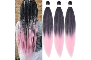 Pre Stretched Braiding Hair Ombre Black Pink Braiding Hair Pre Stretched Colored Hair Extensions for Braiding Box Braids Crochet Hair Pink Weave: Ombre Dyeing and Production Notes