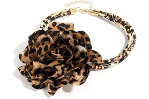 Leopard Print Big Rose Flower Layered Statement Choker Necklace Fabric Floral PU Leather Chain Adjustable Necklaces Boho Party Accessories: Print Design and Production Notes