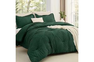 JOLLYVOGUE Emerald Green King Size Comforter Set, Boho Tufted Bedding Set 3-Piece, Ultra Soft Prewashed Microfiber, Includes 1 Comforter & 2: Jacquard Weave and Production Notes