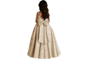 Jacquard Satin Flower Girl Dress Bow Sleeveless Long A-Line Gown: Jacquard Weave and Production Notes