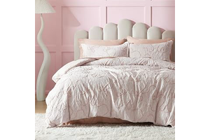 Bedsure Light Pink Boho Duvet Cover Queen, Soft Vintage Embroidery: Jacquard Weave and Production Notes