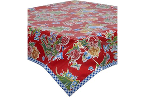 Oilcloth Tablecloth Edgars Butterfly Red with Blue Gingham 48x48: Fabric Sourcing and Quality Notes