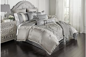 Riverbrook Home Kacee Comforter Bedding Set, King Size, Platinum Glam Décor, 12 Pieces: Jacquard Weave and Production Notes
