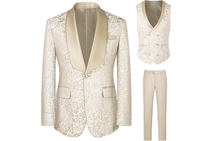 Men's Tuxedo Set 3 Piece Slim Fit Paisley Floral Dress Blazer Suit: Jacquard Weave and Production Notes