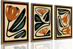 Mid Century Floral Wall Art Set of 3, Modern Abstract Botanical Wall Decor Picture, Vintage Boho Eclectic Plant Canvas Prints Paintings for: Print Design and Production Notes