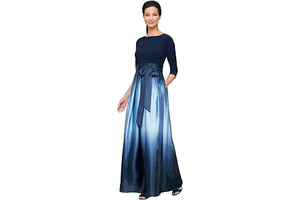 Women's 3/4 Sleeve Long Satin Mother of the Bride Dress with Pockets, Formal Party Gown: Ombre Dyeing and Production Notes