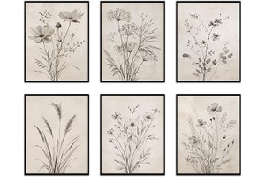 Zhfmoir Vintage Botanical Wall Art Set of 6 Black White Floral Prints 8x10: Print Design and Production Notes