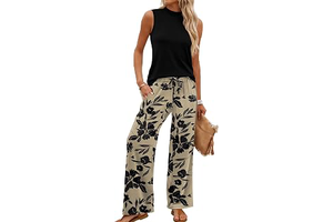 Two Piece Set for Women Summer Spring Outfits Cruise Travel Airport Beach Vacation Mock Neck Wide Leg Pants Set: OEM Production and Sizing Notes