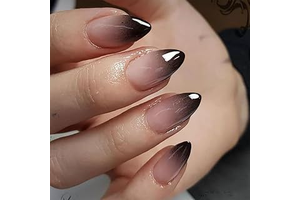 KQueenest Ombre Black Press on Nails Short Almond - 30 Pcs French Fake Nails Press on, Gradient Black Acrylic Nails Glue on, Reusable Salon: Ombre Dyeing and Production Notes