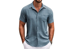 Mens Beach Button Up Shirt Fashion Casual Linen Resort Wear Shirts for Men Dark Blue: OEM Production and Sizing Notes