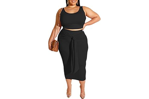 Plus Size Women 2 Piece Outfits Sets Sexy Tracksuit Midi Dress,Sleeveless Tank Top Bodycon Skirts Set Casual Summer: OEM Production and Sizing Notes