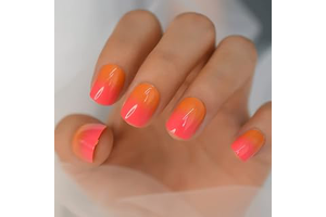 Ombre Fake Press On Nails Short French Manicure Set Orange Red Bright Cute Artificial Nails For Student Office Women: Ombre Dyeing and Production Notes