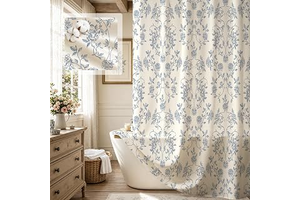 MitoVilla Vintage Farmhouse Blue Floral Poly-Cotton Shower Curtain, 72x72: Print Design and Production Notes