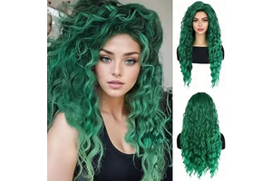 Long Curly Wavy Green Wig for Women Natural Ombre Fluffy Synthetic Hair for Costume Cosplay Halloween Party: Ombre Dyeing and Production Notes