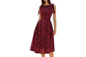 Women Bow Tie Midi Dress Boat Neck Sleeveless Summer Dress 2026 Red: Jacquard Weave and Production Notes