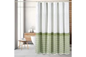 Threadmill Cotton Shower Curtain, Stripe, Sage, 1-Piece, Jacquard Pattern: Jacquard Weave and Production Notes