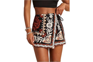 Women's Boho Mini Skirts Floral Shorts Tie Side Wrap Skorts: Jacquard Weave and Production Notes