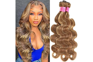 Honey Blonde Highlight Human Hair Bundles 100% Unprocessed Brazilian Virgin Hair Ombre Highlight Body Wave 3 Bundles Human Hair Weft Extensions: Ombre Dyeing and Production Notes