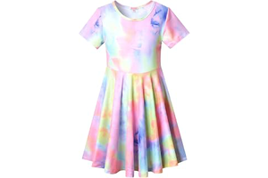 Girls Unicorn Dresses Summer Swing Short Sleeve Casual Clothes for Little Kids: Ombre Dyeing and Production Notes