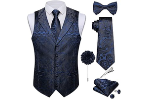 Mens Vest and Tie Set Notch Collar Waistcoat: Jacquard Weave and Production Notes