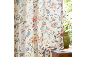 jinchan Beige Floral Linen Curtains 84 Inch Farmhouse Back Tab 2 Panels: Print Design and Production Notes