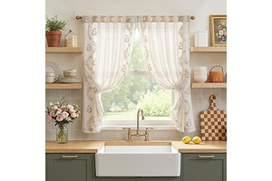 jinchan Beige Floral Linen Kitchen Tier Curtains 50x45 Inch 2 Panels: Print Design and Production Notes