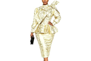 Skirt and Top Set for Women Metallic Jacquard Puff Sleeve 2 Piece Suit Set: Jacquard Weave and Production Notes
