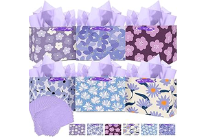 qiqee Medium Purple Ditsy Floral Gift Bags with Tissue Paper: Print Design and Production Notes