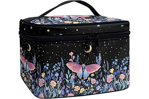 Butterfly Floral Moon Starry Night Print Travel Makeup Bags for Women Portable Tote Cosmetic Case with Carry Handle Toiletry Accessories Storage: Print Design and Production Notes
