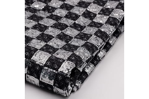 Sequin Checkered Denim Fabric - 10 Oz, 59" Wide, Black Washed Stretch Denim Material for Sewing DIY Crafts Dresses & Party Table Decorative(Cut: Fabric Sourcing and Quality Notes